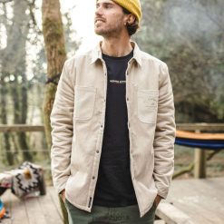 Passenger Clothing J0V68D176 Kodiak Sherpa Lined Cord Shirt Feather Grey Men Grey