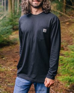 Passenger Clothing J0V68D218 Heritage Recycled Cotton Ls T-Shirt Black Men Black