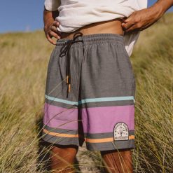 Passenger Clothing J0V68D296 Ponoma All Purpose Swim Shorts Black Retro Placement Stripe Men Black