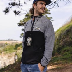 Passenger Clothing J0V68D42 Set Off Recycled 1/4 Zip Polar Fleece Grey Marl/Black Men Grey