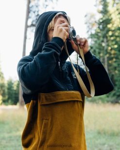 Passenger Clothing J0V68D53 Woodland Hooded 1/2 Zip Recycled Polar Fleece Black/Golden Brown Men Brown