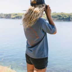 Passenger WoClothing J0V68D1001 Rainbow Recycled Cotton T-Shirt Stone Blue Women Blue