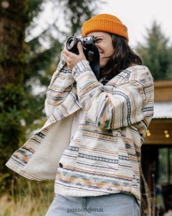 Passenger WoClothing J0V68D677 Cibola Recycled Sherpa Lined Overshirt Birch Geo Pattern Women Birch
