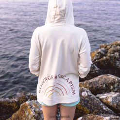 Passenger WoClothing J0V68D744 Rainbow Recycled Cotton Hoodie Egret Women Egret